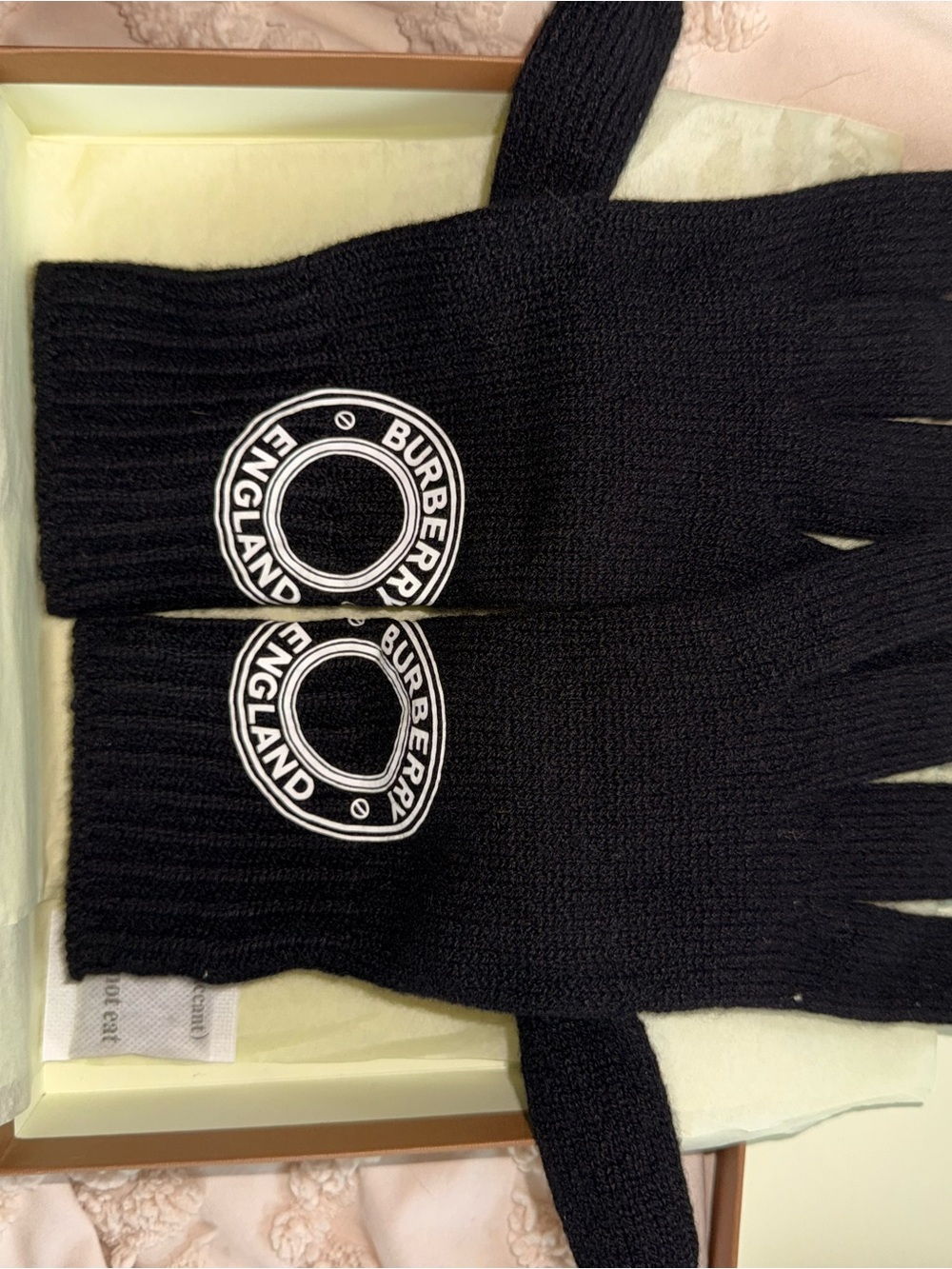 Burberry Black Knit Logo Gloves with White Patch